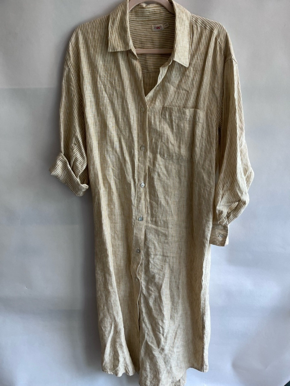 Faherty Laguna 100% Linen Stripe Midi Dress Button Down Sun Stripe
